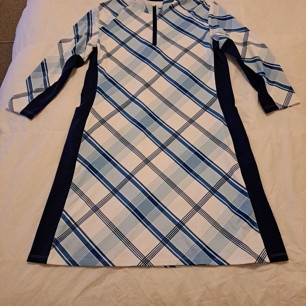 San Soleil Golf Dress 3/4 Sleeve Mock Zip UV 50 Blue Sz L EUC